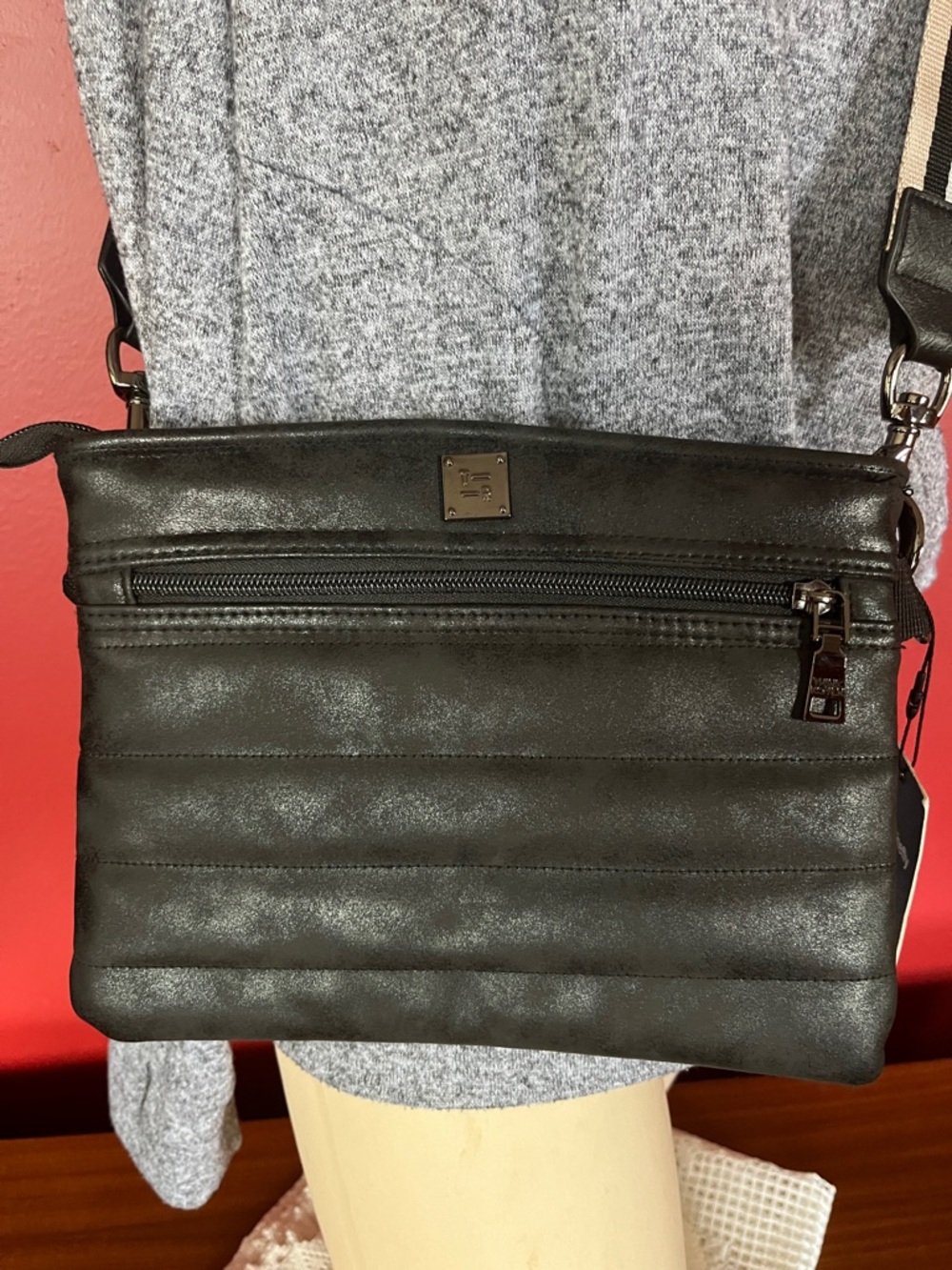 New Think Royln Gold and Black Crossbody Bag with Striped Guitar Strap - Picture 5 of 16